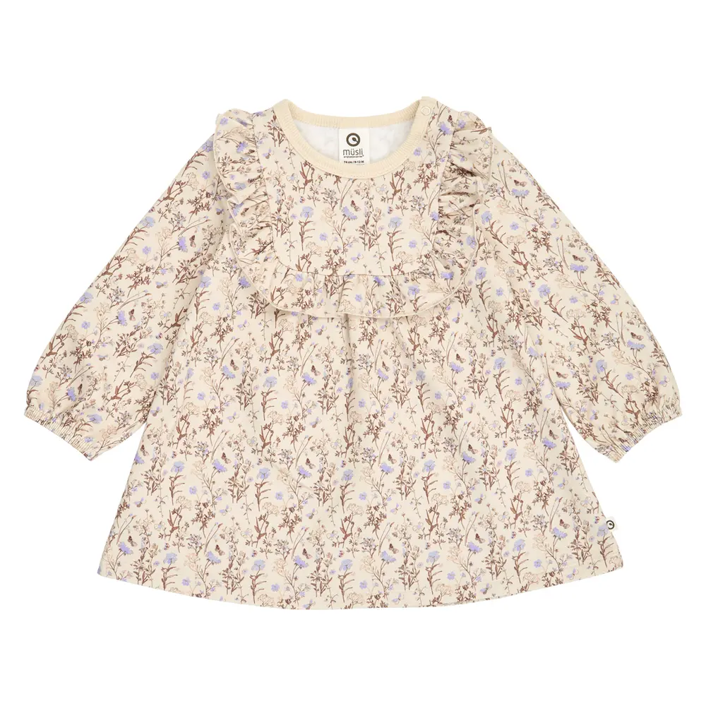 Müsli Cornflower Klänning m. Volanger - Oak/Walnut/Mauve - 80