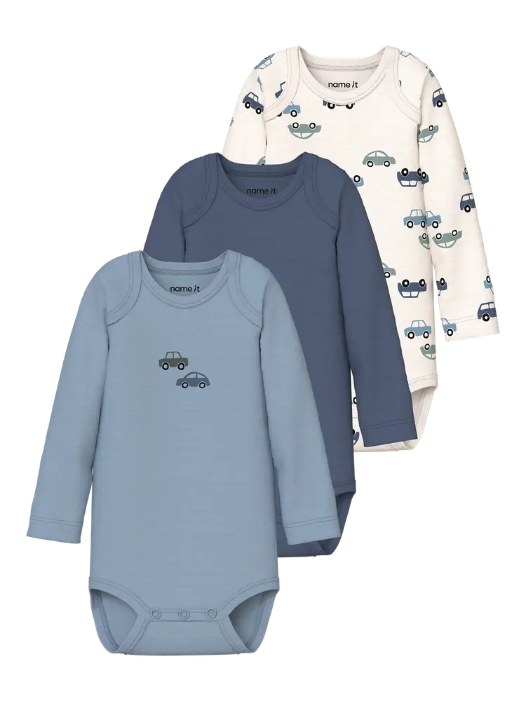 Name It Bilar Långärmad Body 3-Pack - Jet Stream - 50