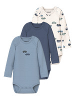 Name It Bilar Långärmad Body 3-Pack - Jet Stream