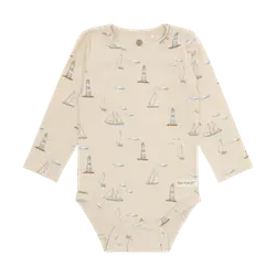 Rib Långärmad Body m. Tryck - Fog | Kläder - Bodys & overaller - Långärmad body | BabyMode