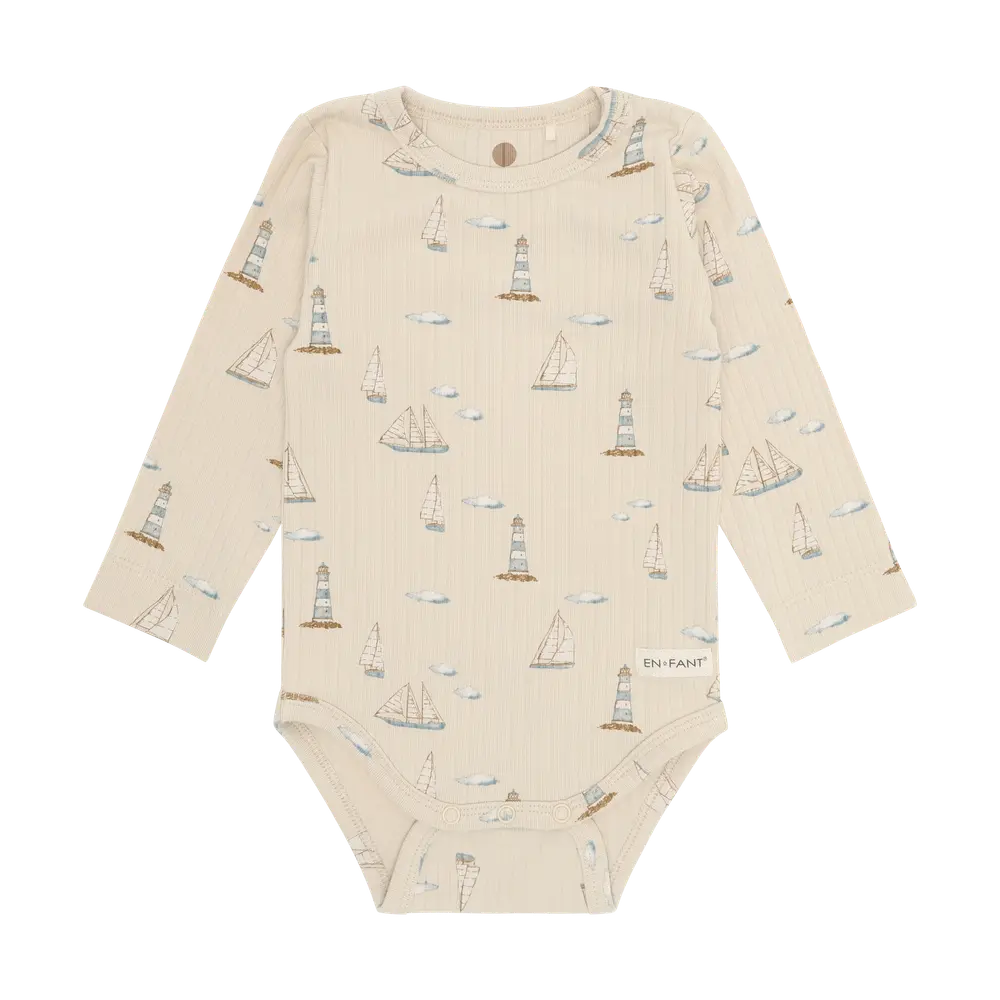 Rib Långärmad Body m. Tryck - Fog - 86 | Barnkläder - Bodys & overaller - Långärmad body | BabyMode