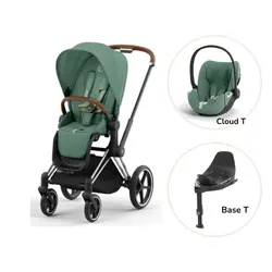 Priam Sittvagn + Cloud T + Basenhet T - Leaf Green/Chrome Brown PLUS | Barnvagnar | BabyMode
