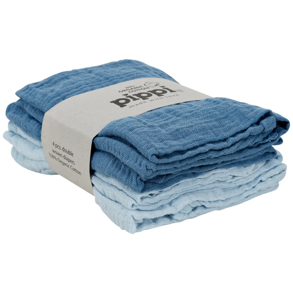 Pippi Ekologisk Muslinfilt 4-pack 65x65 cm - Chamomile Lawn/Baby Blue | Barnrum - Textilier - Muslinfiltar | BabyMode