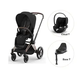 Priam Sittvagn + Cloud T + Basenhet T - Sepia Black/Rosegold | Barnvagnar | BabyMode