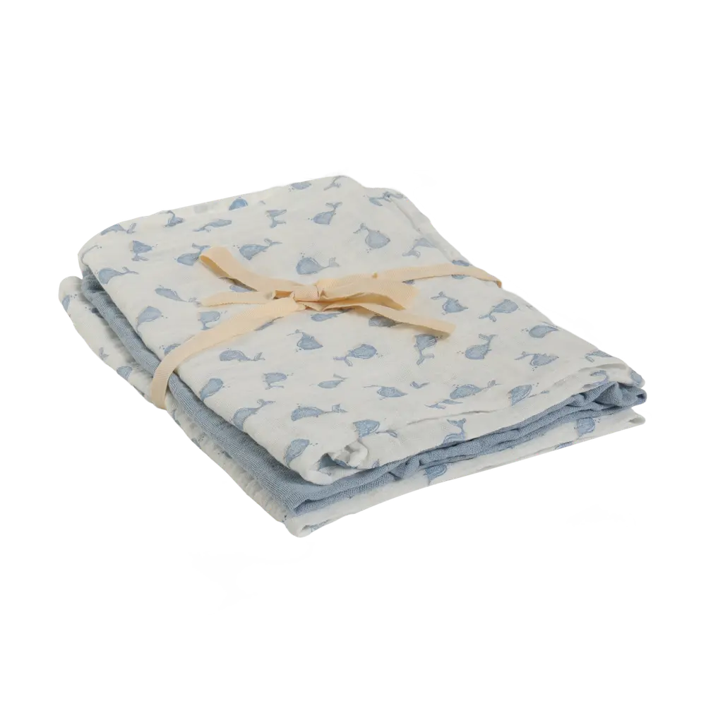 Pippi Muslinfilt 3‑pack 65x65 - Ashley Blue | Barnrum - Textilier - Muslinfiltar | BabyMode