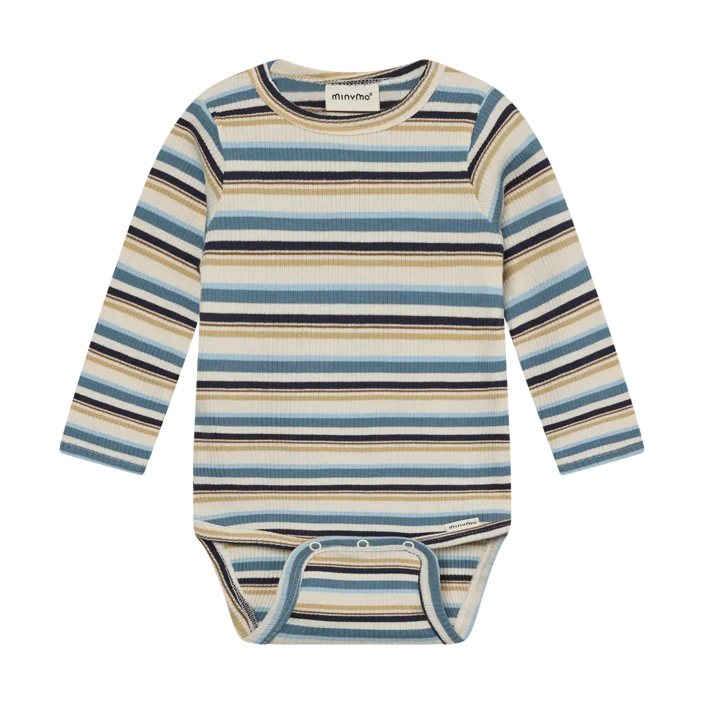 Längåarmad Rib Body m. Ränder - Moonstone - 92 | Barnkläder - Bodys & overaller - Långärmad body | BabyMode