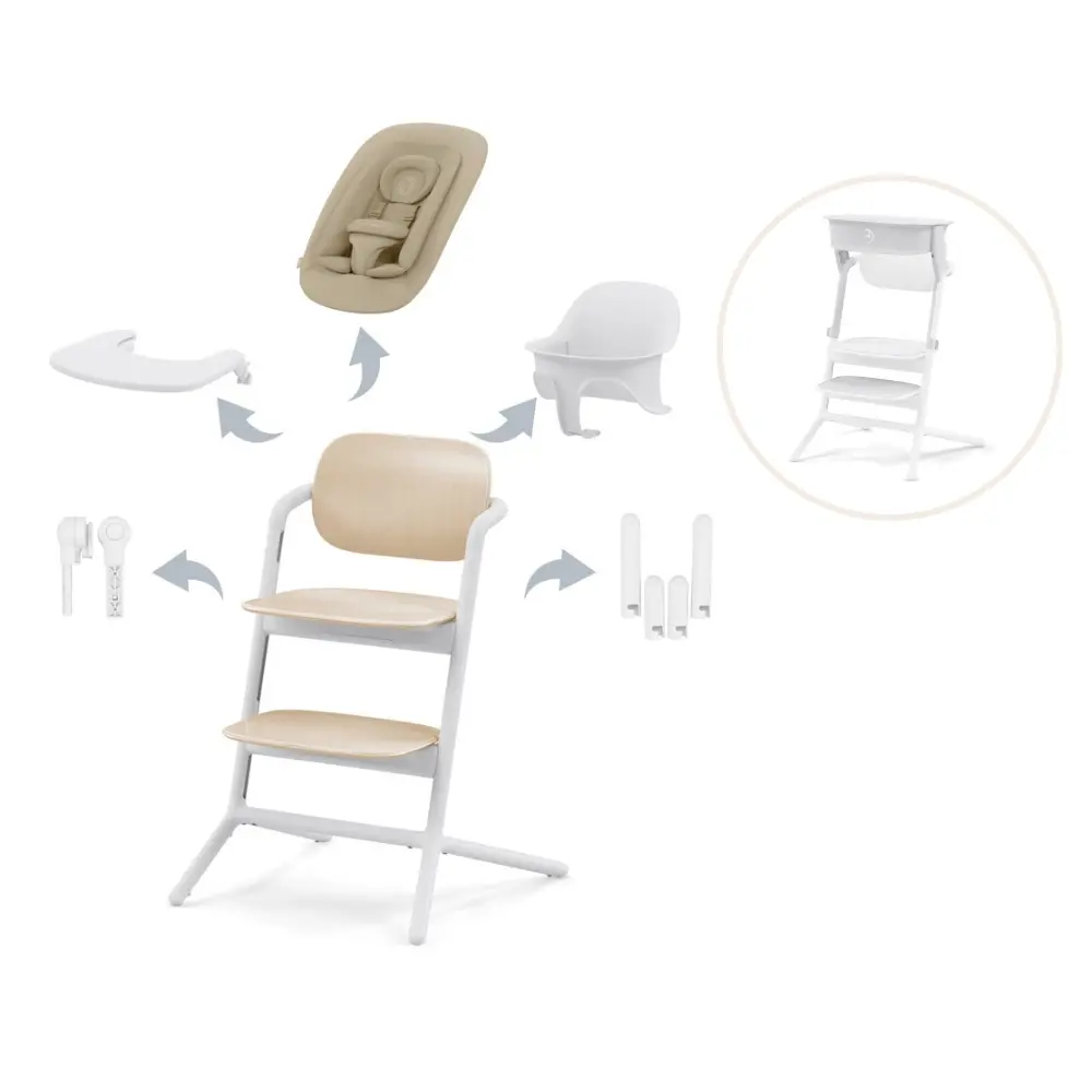Lemo Matstol 4i1 inkl. Hjälpa till pall - Sand white All white | Baby & Barn - Äta - Barnstolar & tillbehör - Barnstolar med tillbehör | BabyMode