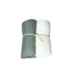 Muslinfilt 2-pack 115x115cm - Vit/Grön | Barnrum - Textilier - Muslinfiltar | BabyMode