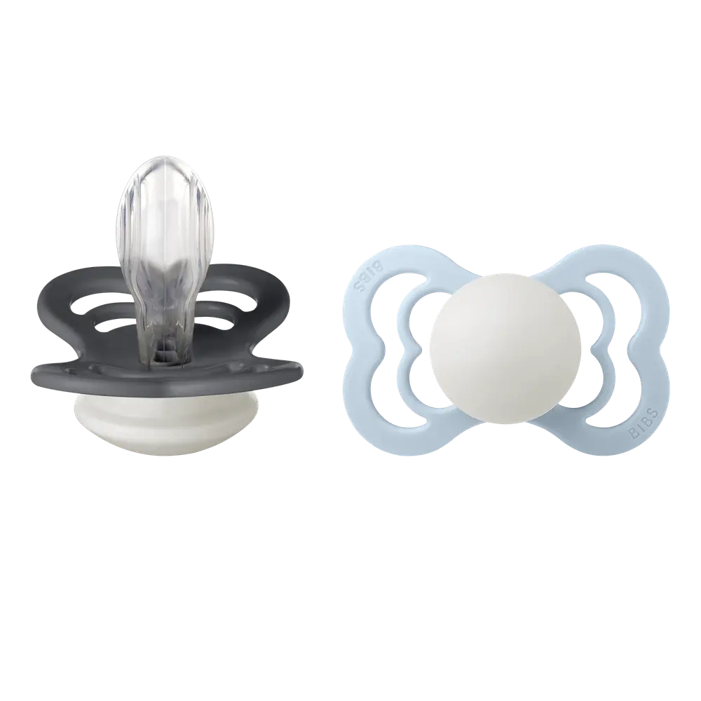 Napp Supreme 2-pack Silicone Str 2 Iron/Baby Blue Glow | Baby & Barn - Sköta - Nappar | BabyMode