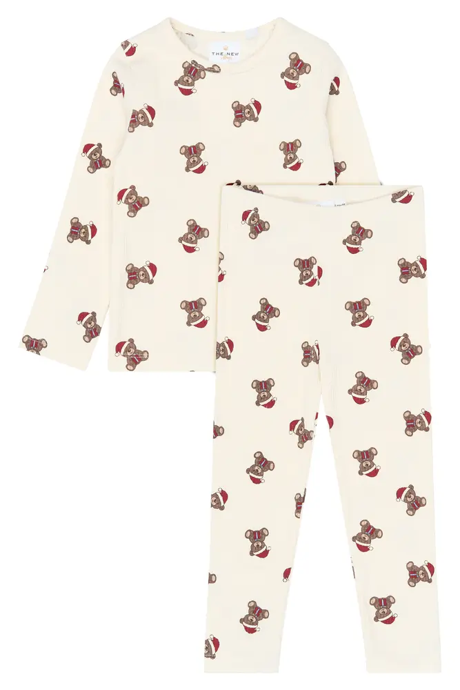 The New Siblings Holiday Teddy Rib Pyjamas - Gardenia AOP - 86