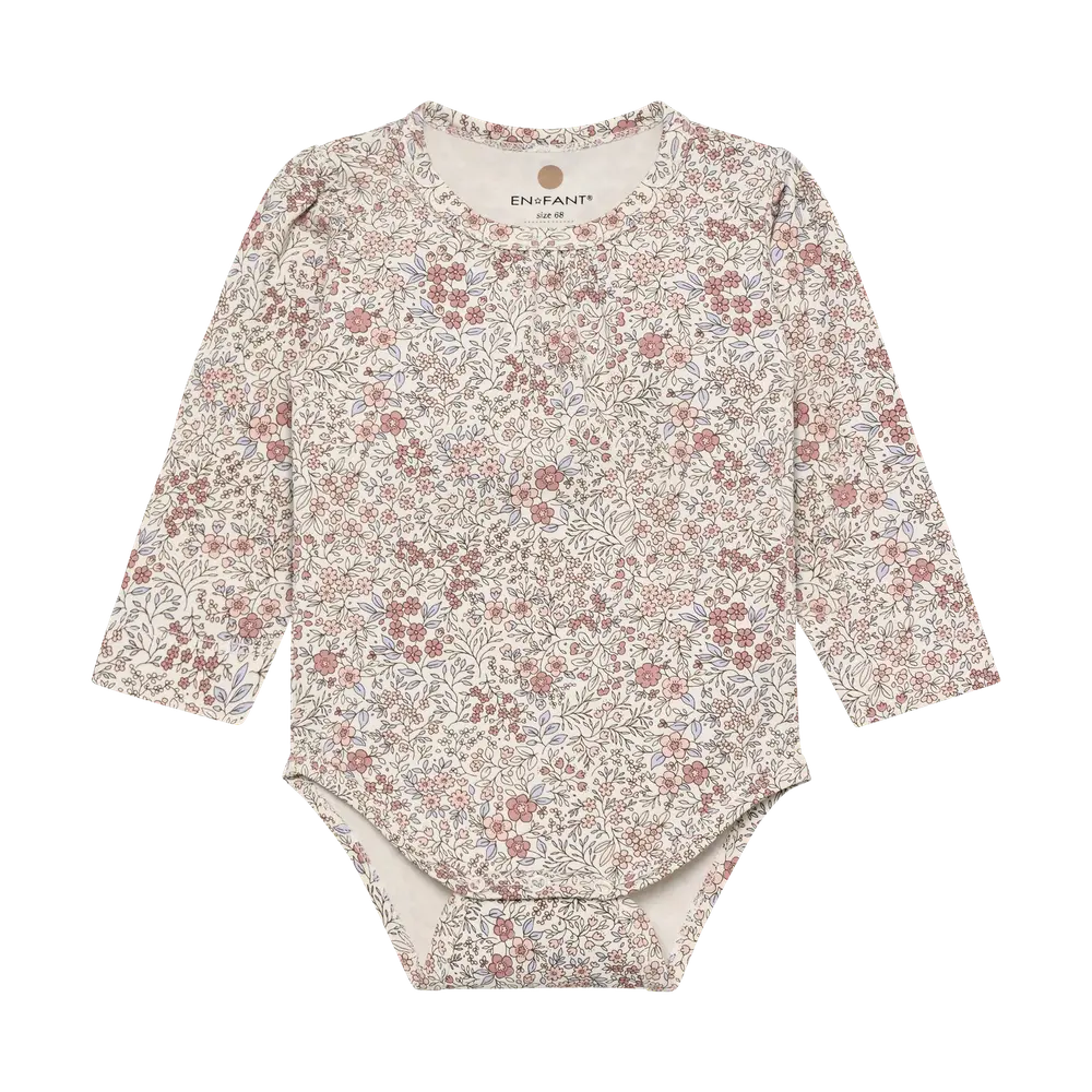 Långärmad Body m. Print - Eggnog - 62 | Barnkläder - Bodys & overaller - Långärmad body | BabyMode