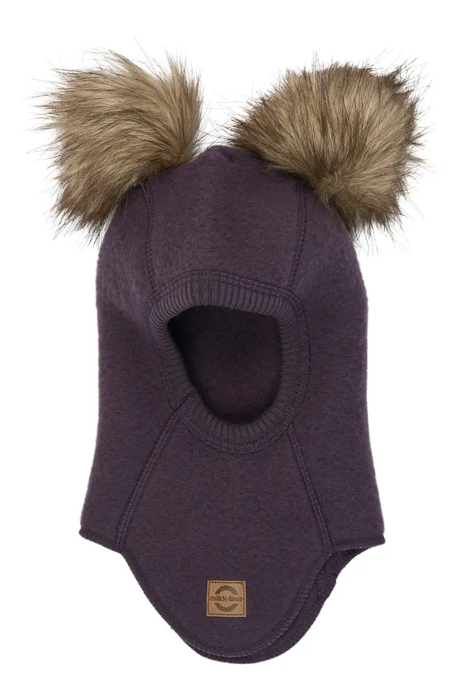 Mikk-Line Balaclava I Ull Med Pom Pom - Plum Perfect - 86/92