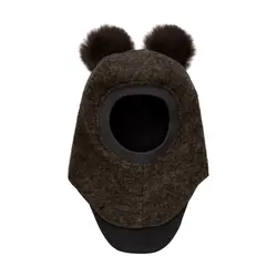 Balaclava Pompom Alpaca Ull - Dark Brown Melange | Kläder - Mössor, vantar och tossor - Mössor & balaclavas | BabyMode