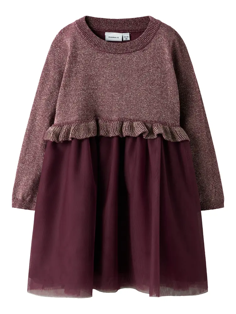 Refraja Stickad Klänning - Burgundy - 92 | Barnkläder - Toppar - Klänningar - Klänningar | BabyMode