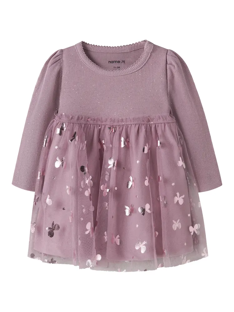 Name It Rosally Klänning - Mauve Shadows - 74