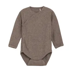 Långärmad Omlottbody Rib - Coffee Quartz Melange | Kläder - Bodys & overaller - Omlottbody | BabyMode