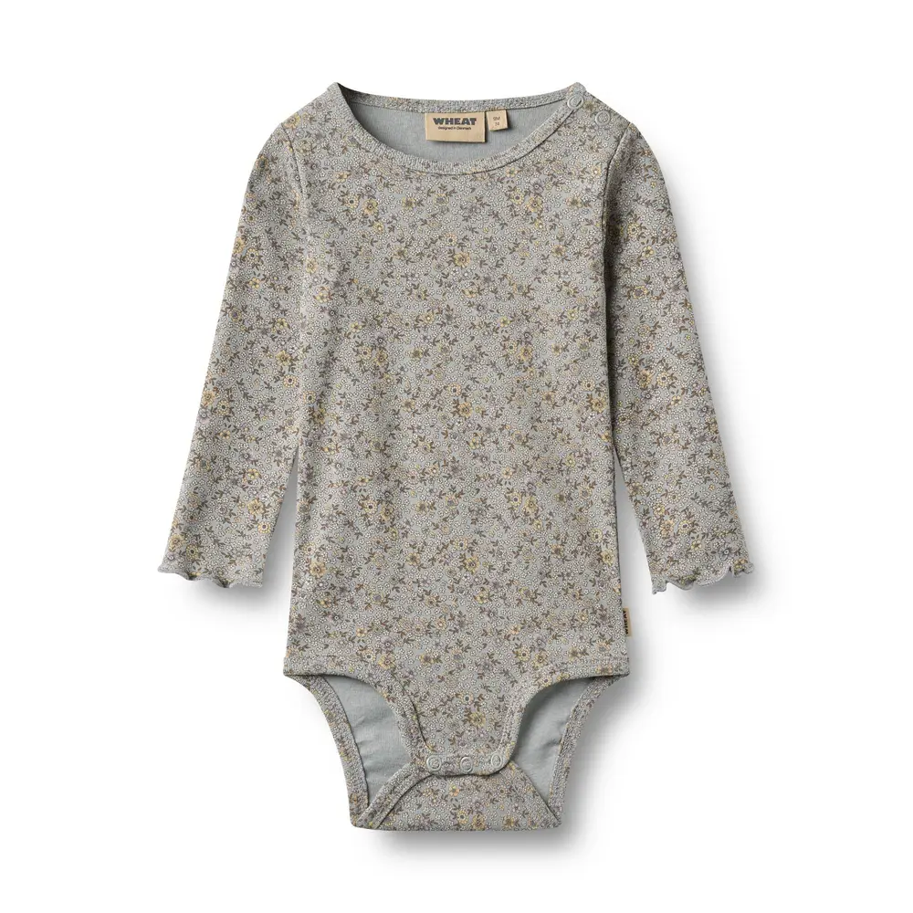 Wheat Regitza Långärmad Body - Slightly Blue Flowers - 62