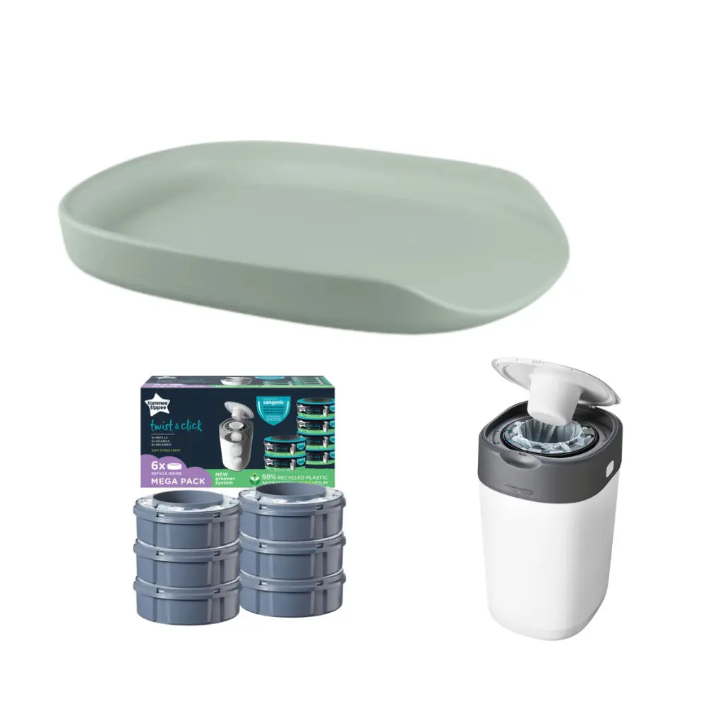 Startpaket - Skötbädd Sebra & Blöjhink inkl. 6-pack Refill - Seagrass | Baby & Barn - Sköta - Skötbäddar & skötunderlägg | BabyMode