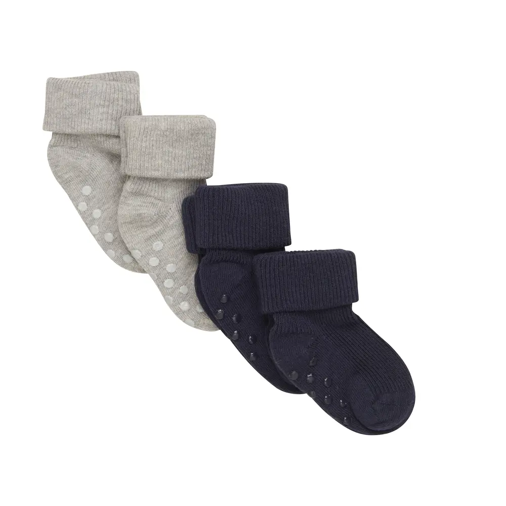 Ribbade Halkstrumpor ABS 4-pack - Grå/Navy - 11/14