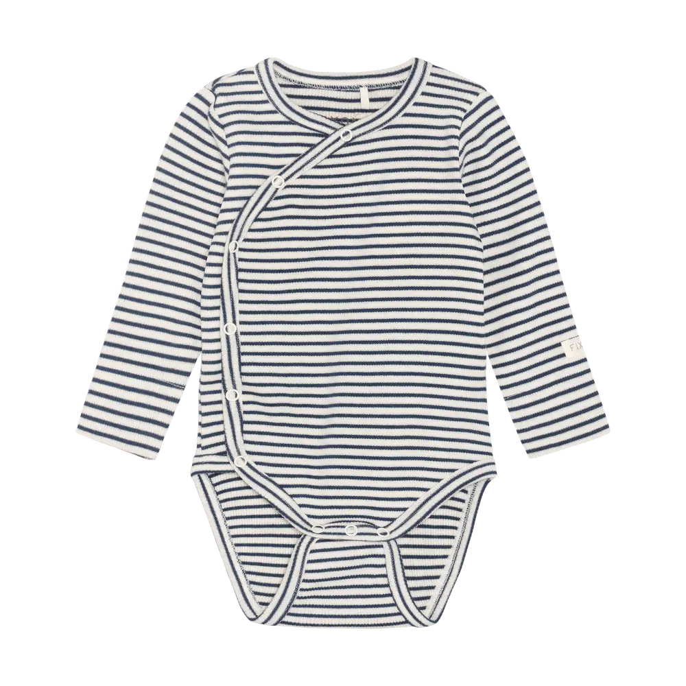 Långärmad Wrap Rib Body - Vintage Indigo - 44 | Barnkläder - Bodys & overaller - Långärmad body | BabyMode