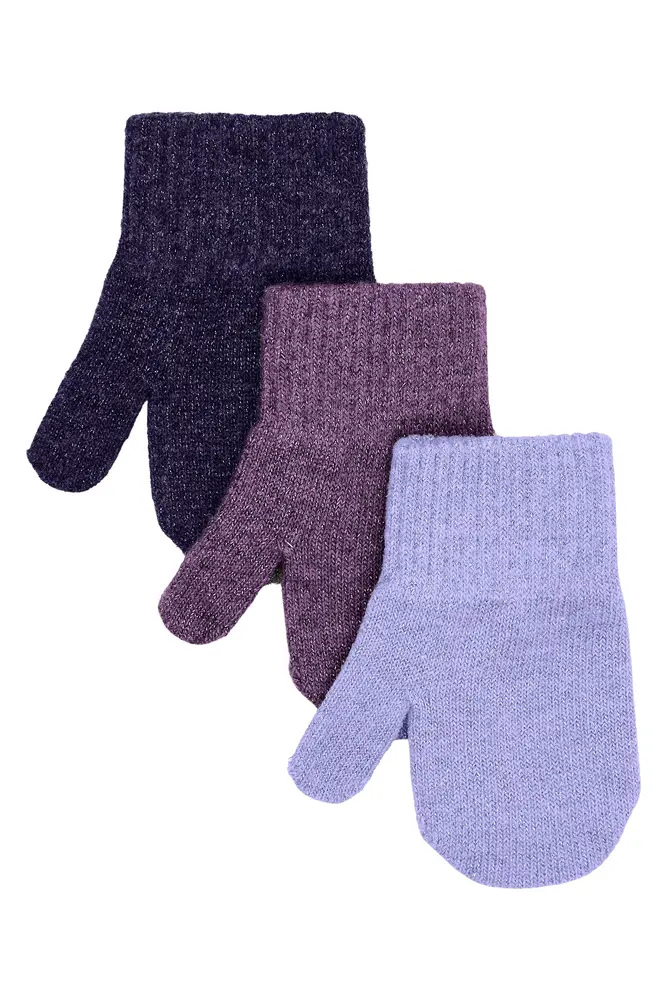 Mikk-Line Magiska Vantar, 3-Pack Med Lurex - Plum Perfect-Catawaba Grape-Purple Sage - 0-2 ÅR