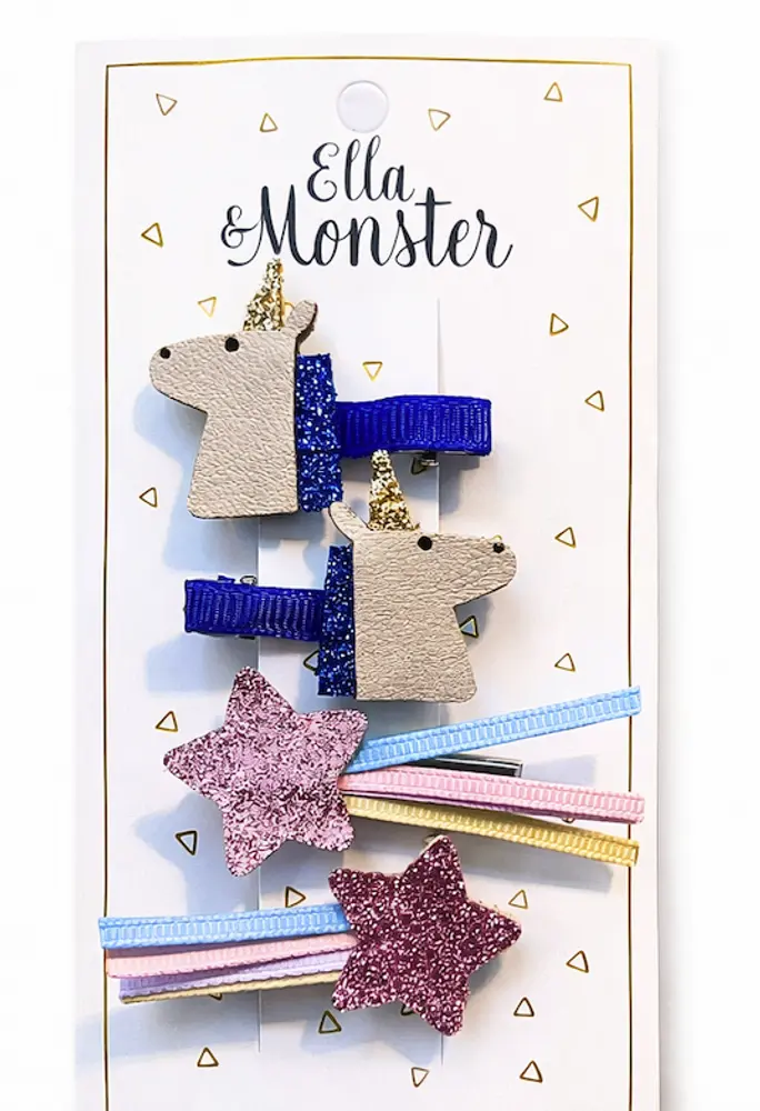Ella & Monster Hårspänne m. Enhörning & Stjärna – Blå | Barnkläder - Tillbehör accessoarer - Håraccessoarer | BabyMode
