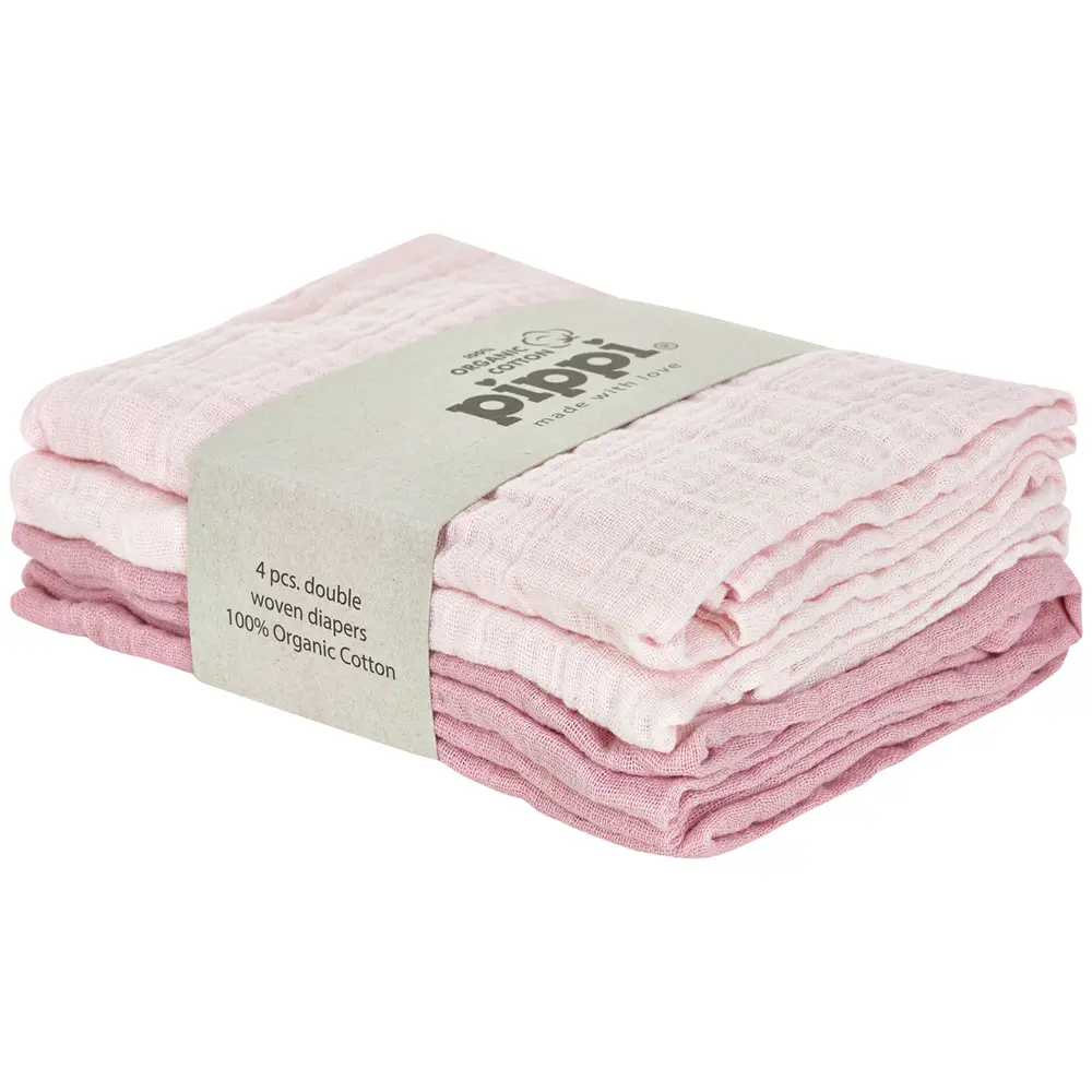Pippi Ekologisk Muslinfilt 4-pack 65x65 cm - Rosa | Barnrum - Textilier - Muslinfiltar | BabyMode