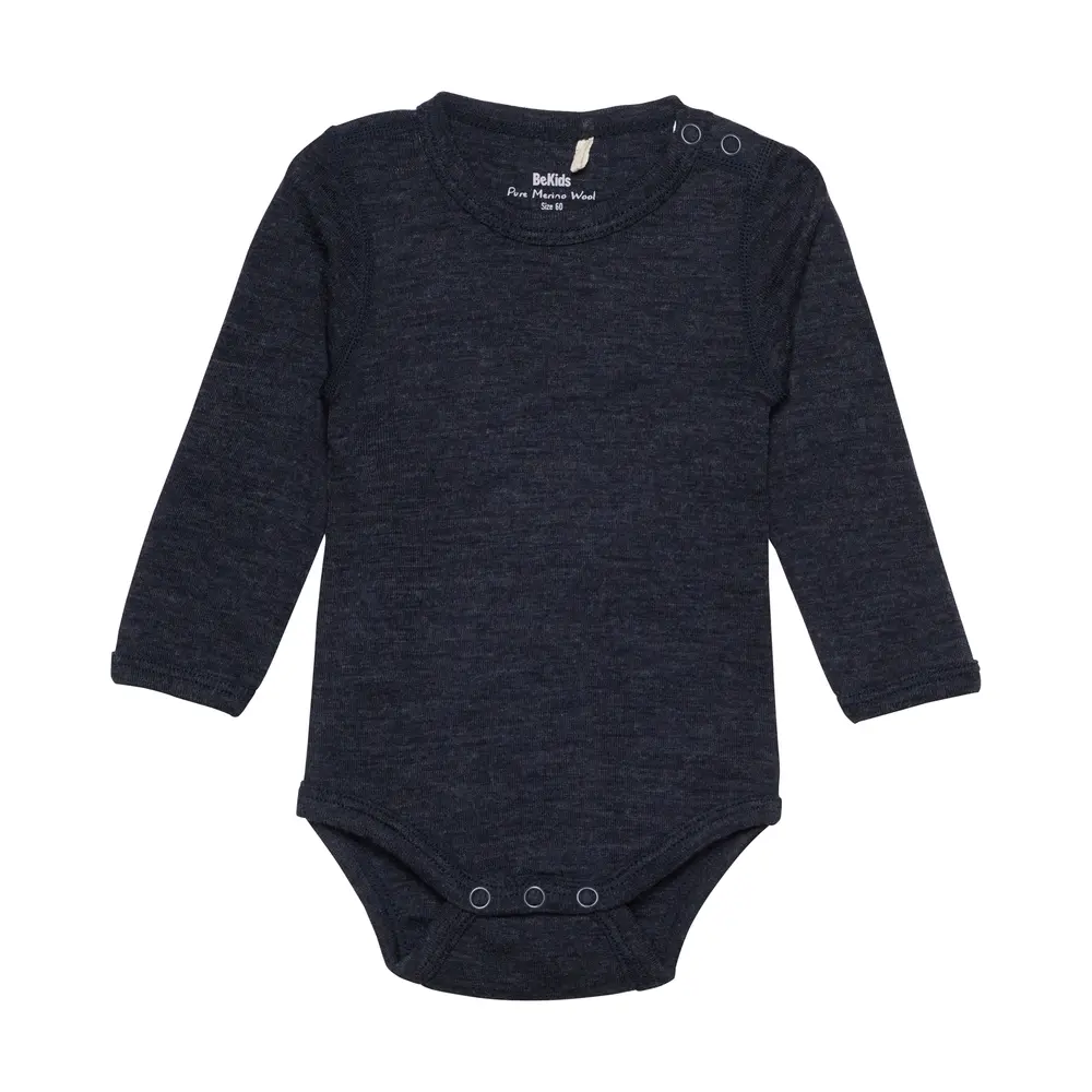 Långärmad Body Ull - Sky Captain Melange - 50 | Barnkläder - Ull - Ullbodys | BabyMode