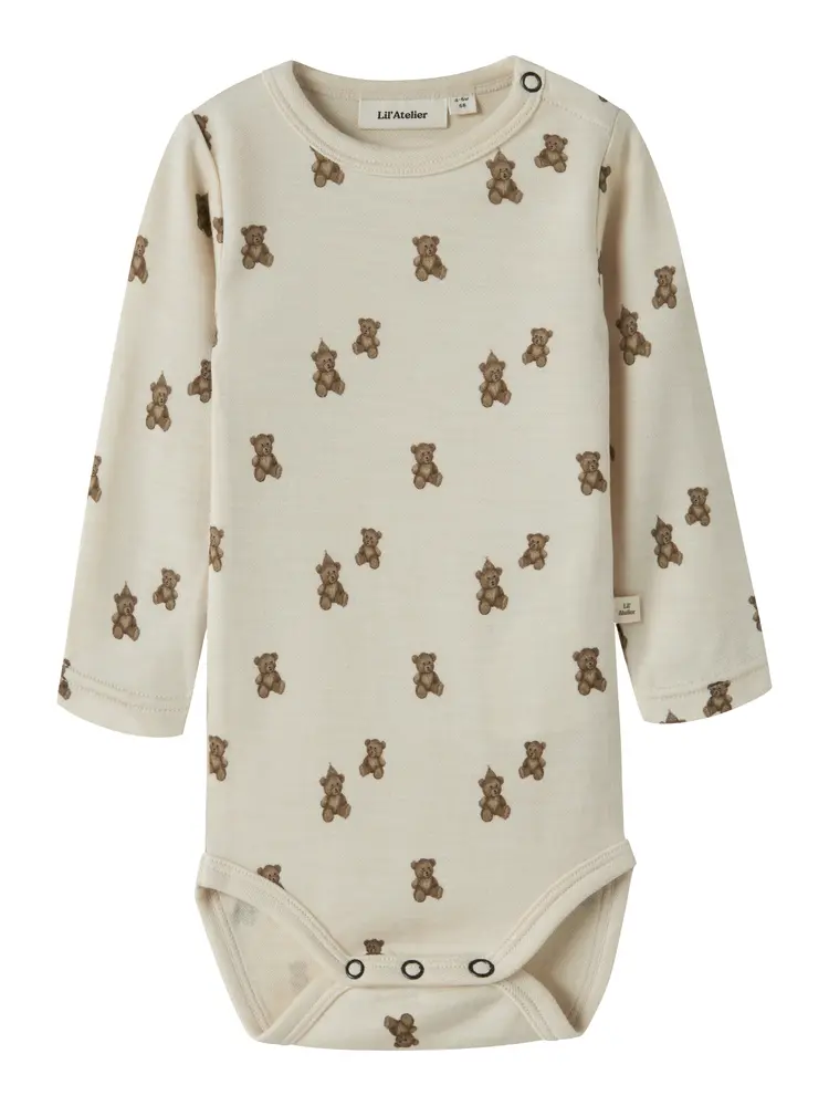 Lil' Atelier Nilo Nun Långärmad Ull Slim Body - Turtledove - 74