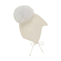 Ullstickad alpackahatt Pompom - Off-white