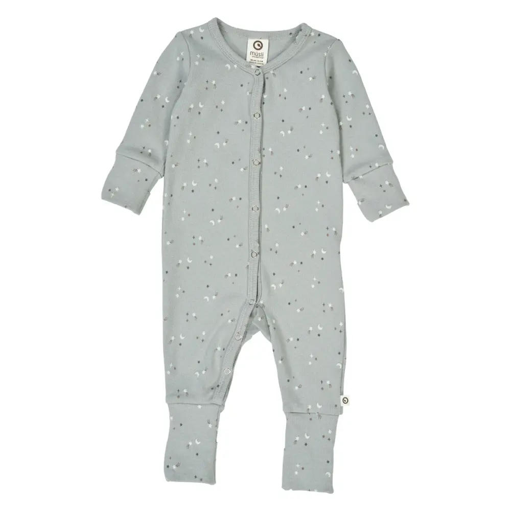 Jumpsuit med Fot Stars Rib - Jasmine Blue/ Walnut/ Stormy Blue - 62 | Barnkläder - Bodys & overaller - Jumpsuit utan fot | BabyMode