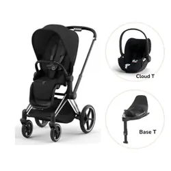 Priam Sittvagn + Cloud T + Basenhet T - Sepia Black/Chrome Black PLUS | Barnvagnar | BabyMode