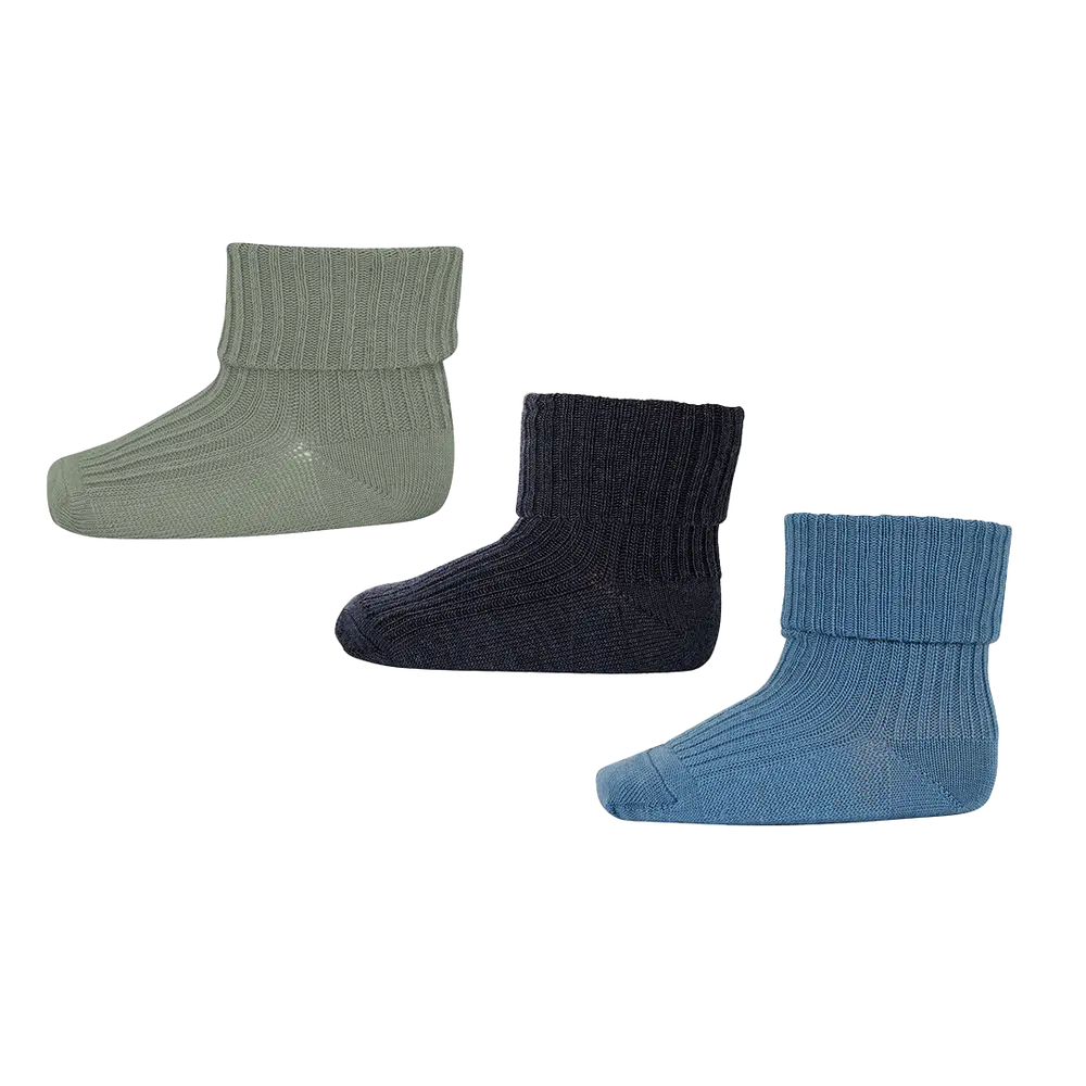 Ull Rib Babystrumpor 3 -pack - Dark Denim Melange - 22/24 | Barnkläder - Ull - Strumpor & ullstrumpbyxor | BabyMode