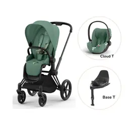 Priam Sittvagn + Cloud T + Basenhet T - Leaf Green/Matt Black PLUS | Barnvagnar | BabyMode