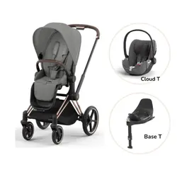 Priam Sittvagn + Cloud T + Basenhet T - Mirage Grey/Rosegold PLUS | Barnvagnar | BabyMode