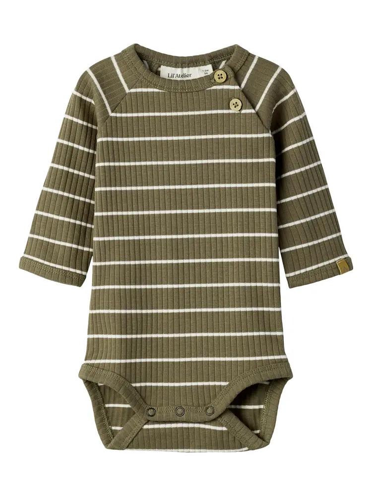 Lil Atelier Kail Slim Långärmad Body - Shitake - 62 | Barnkläder - Bodys & overaller - Långärmad body | BabyMode