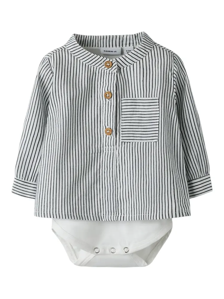Far Långärmad Skjortbody - Cloud Dancer Navy Blazer - 62 | Barnkläder - Bodys & overaller - Långärmad body | BabyMode