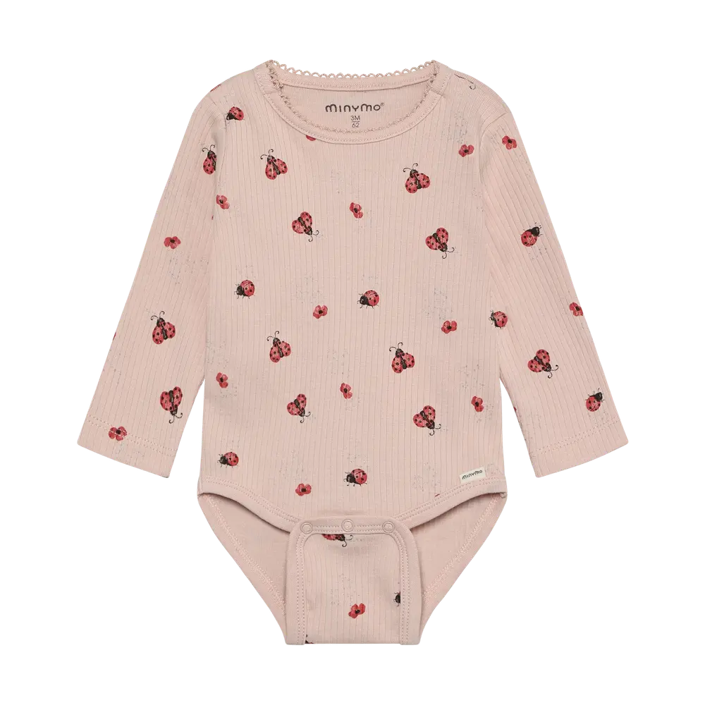 Långärmad Rib Body m. Tryck - Peach Whip - 86 | Barnkläder - Bodys & overaller - Långärmad body | BabyMode