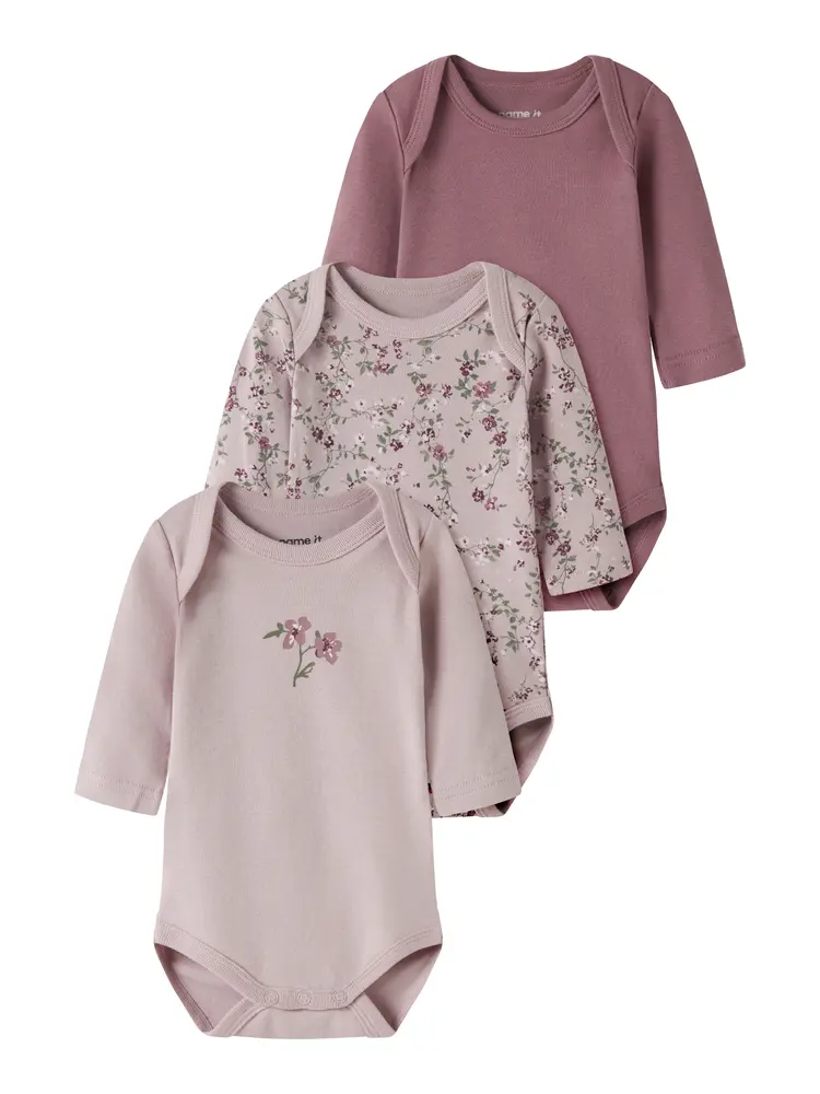 Name It Violetblomma Långärmad Body 3-Pack - Violet Ice - 50
