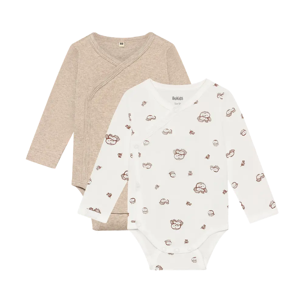 BeKids Långärmad Wrap Body 2-Pack - Silver Mink - 60