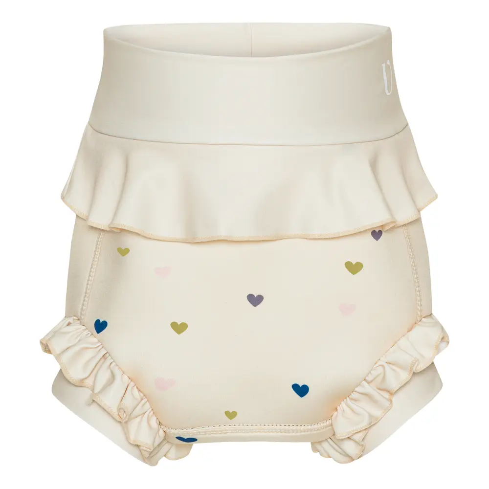 Badblöja - Neopren - Frill - Milk - Hearts - Milk - 0-3 MDR.