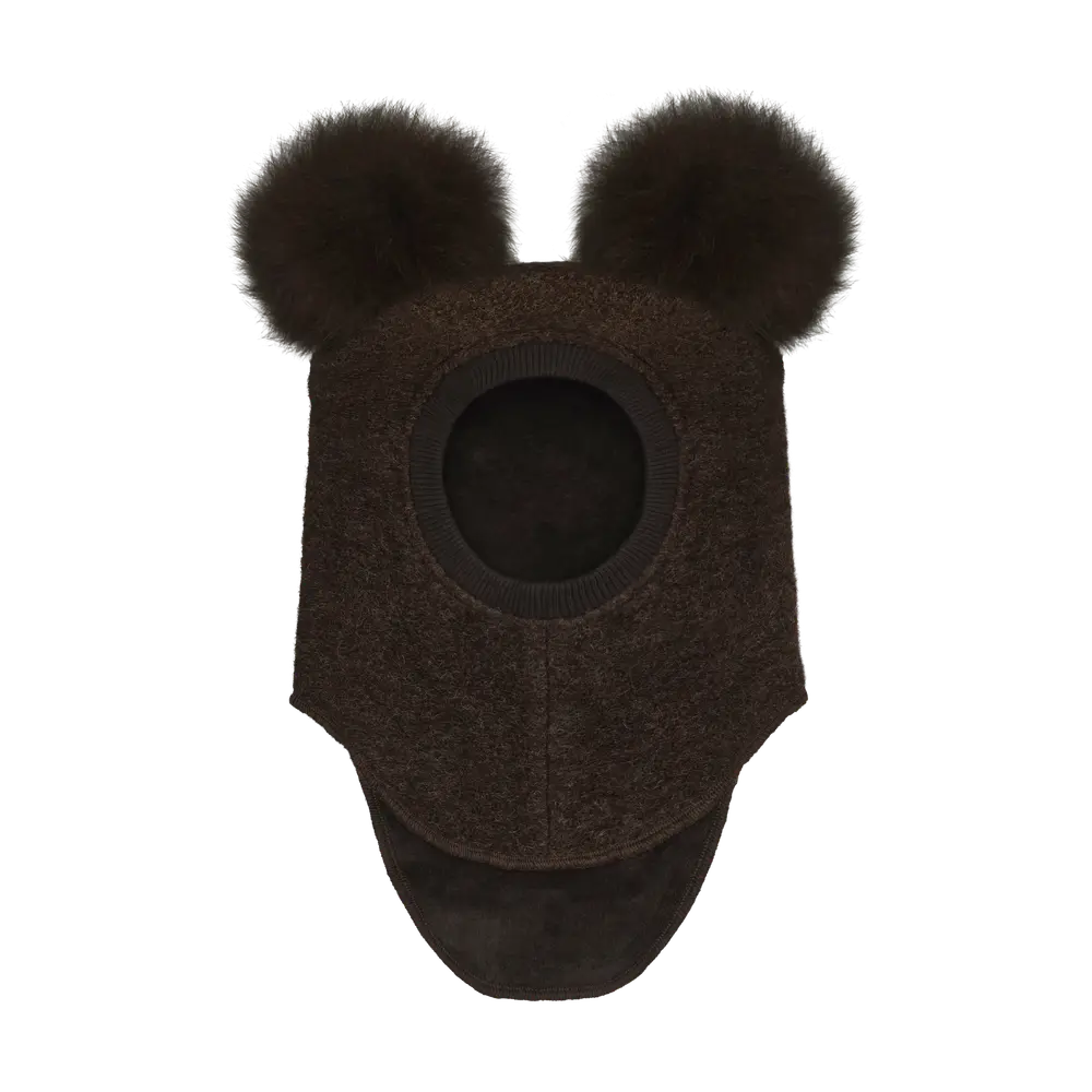 Huttelihut Balaclava m. Alpaca Pompoms - Dark Brown Melange - 50