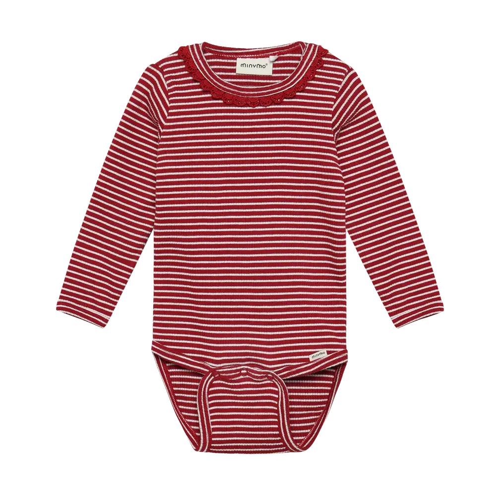 Minymo Långärmad Rib Body - Rio Red - 80