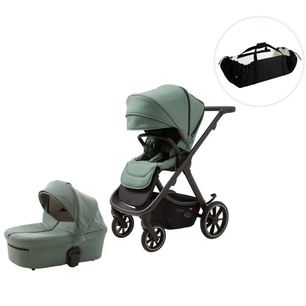 Evoke Duovagn Grön Inkl. Najell SleepCarrier X Matt Black | Barnvagnar - Barnvagnspaket | BabyMode