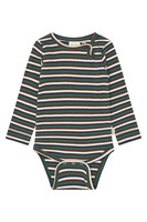 Petit Piao Song Långärmad Body - Trekking Green Multistriped