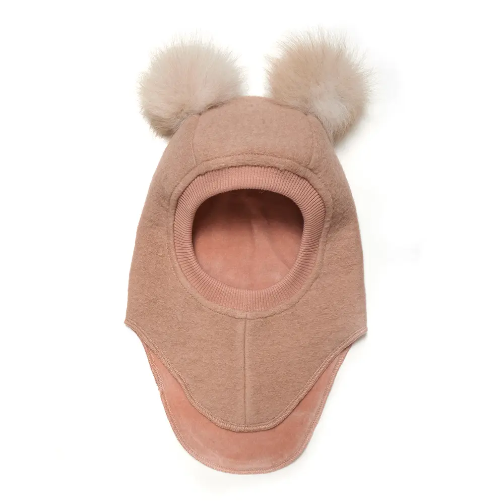 Huttelihut Balaclava m. Alpaca Pompoms - Rose Melange - 2-4 ÅR