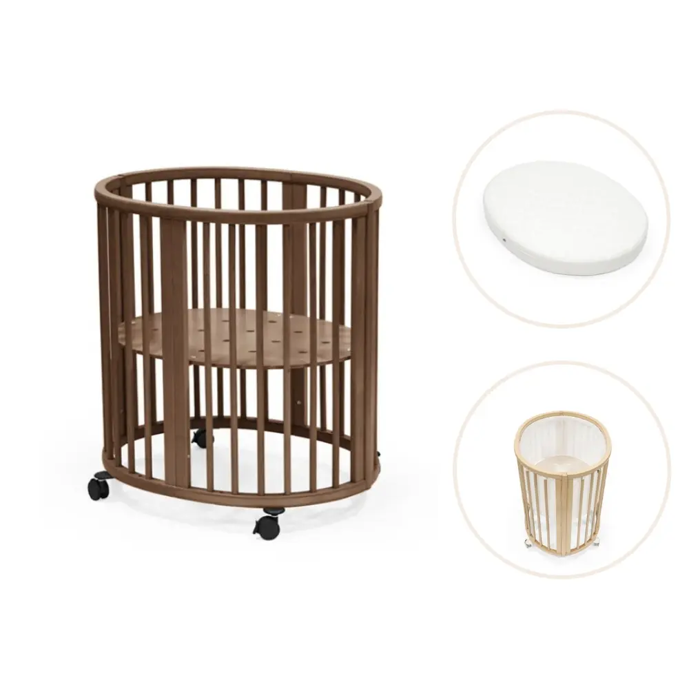 Stokke® Sleepi Mini V3 Spjälsäng Inkl. Madrass, Lakan & Spjälskydd – Warm Brown | Barnrum - Barnrumspaket | BabyMode