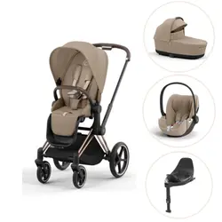 Cybex Priam Duovagn + Cloud T Plus + Bas T - Rosegold/Cozy Beige | Barnvagnar | BabyMode