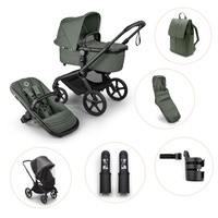 Bugaboo Fox 5 Renew Duovagn Inkl. Skötväska, Åkpåse, Mugghållare, Liggdelsadapter Och Regnskydd – Black/Forest Green