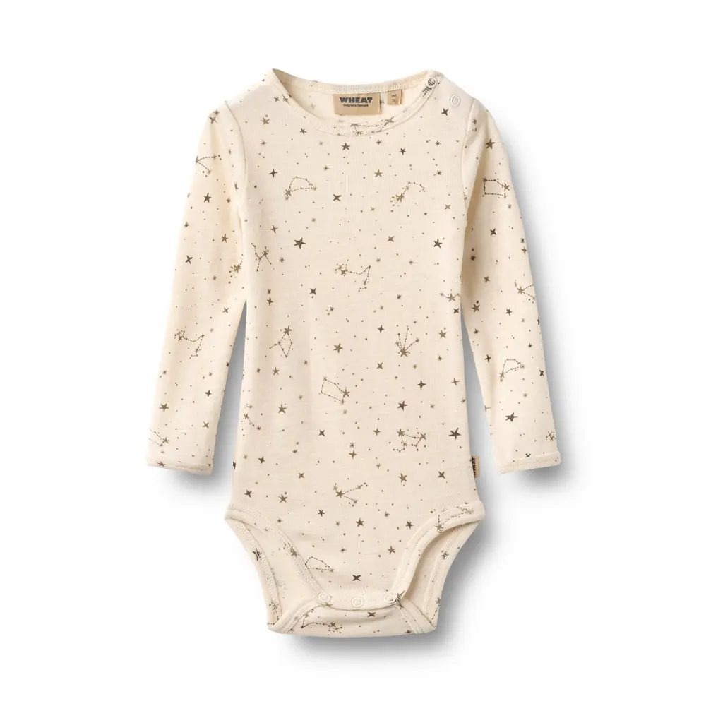 Wheat Lucca Långärmad Ull Body - Eggshell Stars - 74